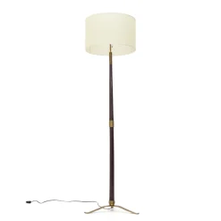 Sale Pamono Floor Lamp with Brass Base and Parchment Lampshade, 1940s