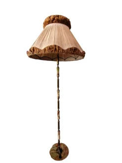 Sale Pamono Floor Lamp with Fabric and Velvet Lampshade, 1950s