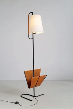 Pamono Floor Lamp with Magazine Rack from Mado Jolain, France, 1956