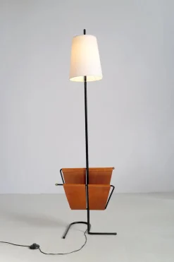 Pamono Floor Lamp with Magazine Rack from Mado Jolain, France, 1956