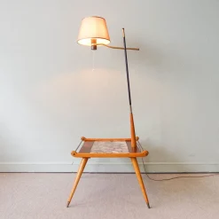 New Pamono Floor Lamp with Side Table in Ash Wood