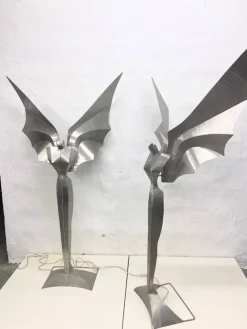 Clearance Pamono Floor Lamps Angel Illuminated Sculpture by Reinhard Stubenrauch, 1980s, Set of 2