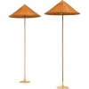 Online Pamono Floor Lamps in Brass, Cane and Rattan Shades attributed to Paavo Tynell, 1950s, Set of 2