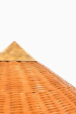 Online Pamono Floor Lamps in Brass, Cane and Rattan Shades attributed to Paavo Tynell, 1950s, Set of 2