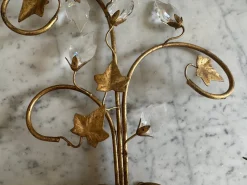Best Pamono Florentine Gilt Wall Sconces with Glass Ivy Leaves, 1970s, Set of 2