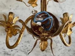 Best Pamono Florentine Gilt Wall Sconces with Glass Ivy Leaves, 1970s, Set of 2