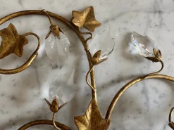 Best Pamono Florentine Gilt Wall Sconces with Glass Ivy Leaves, 1970s, Set of 2