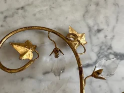 Best Pamono Florentine Gilt Wall Sconces with Glass Ivy Leaves, 1970s, Set of 2