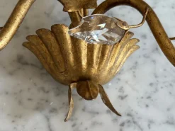 Best Pamono Florentine Gilt Wall Sconces with Glass Ivy Leaves, 1970s, Set of 2