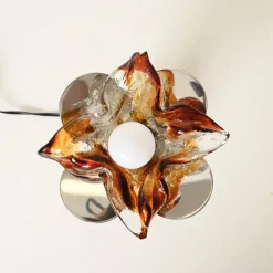 Clearance Pamono Flower Murano Glass Table Lamps in Chrome and Leather from Mazzega, 1970s, Set of 2