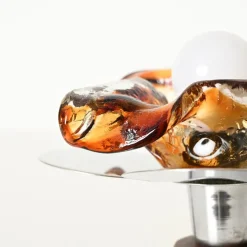 Clearance Pamono Flower Murano Glass Table Lamps in Chrome and Leather from Mazzega, 1970s, Set of 2