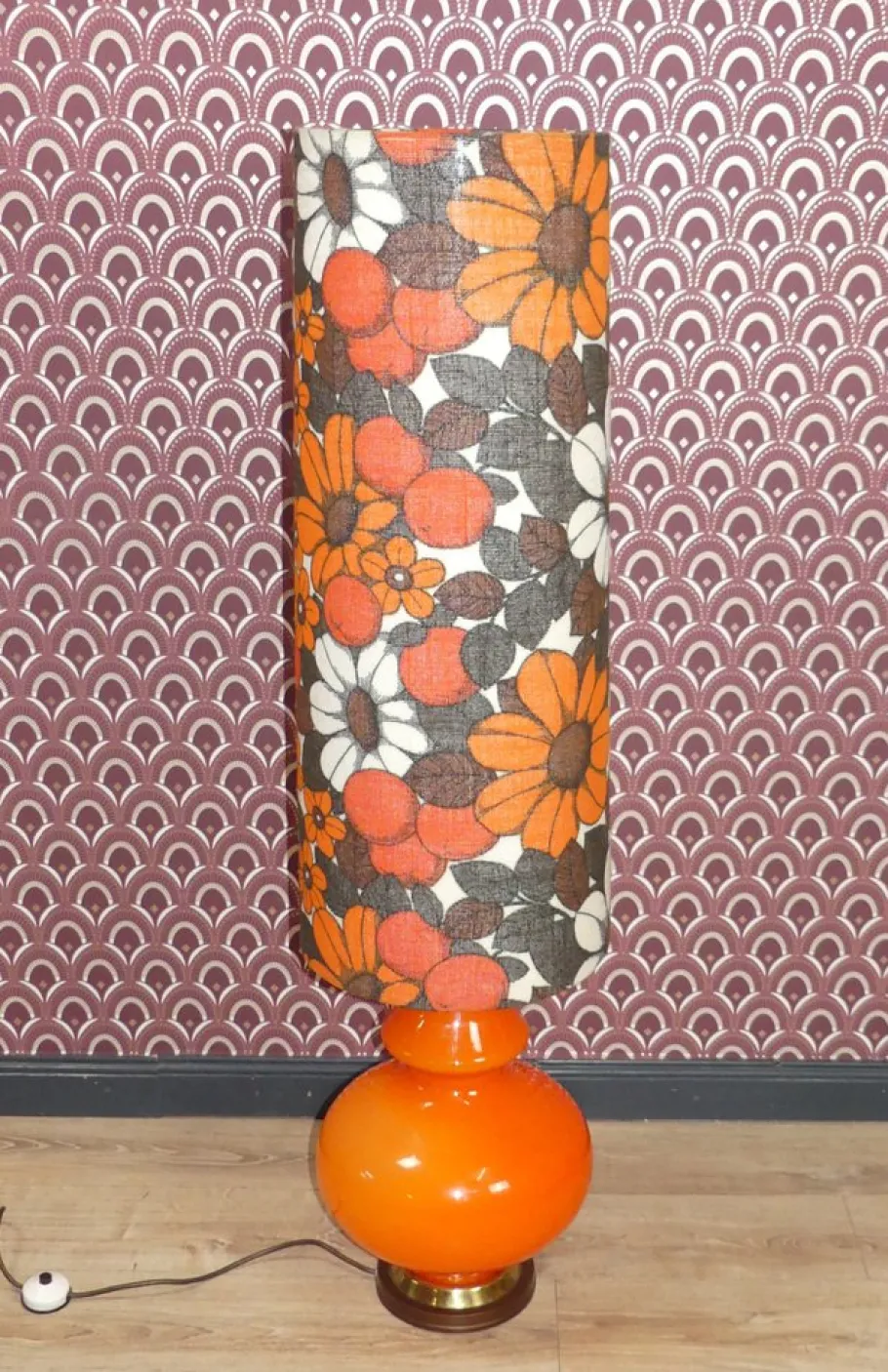 Best Pamono Flower Power Floor Lamp with Orange Illuminated Glass Base, 1970s