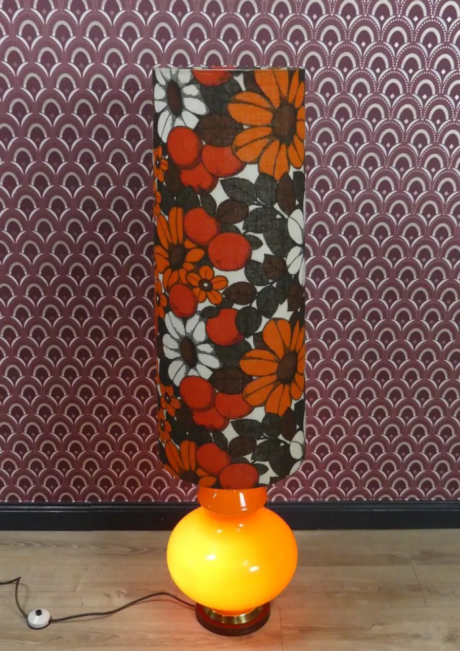 Best Pamono Flower Power Floor Lamp with Orange Illuminated Glass Base, 1970s