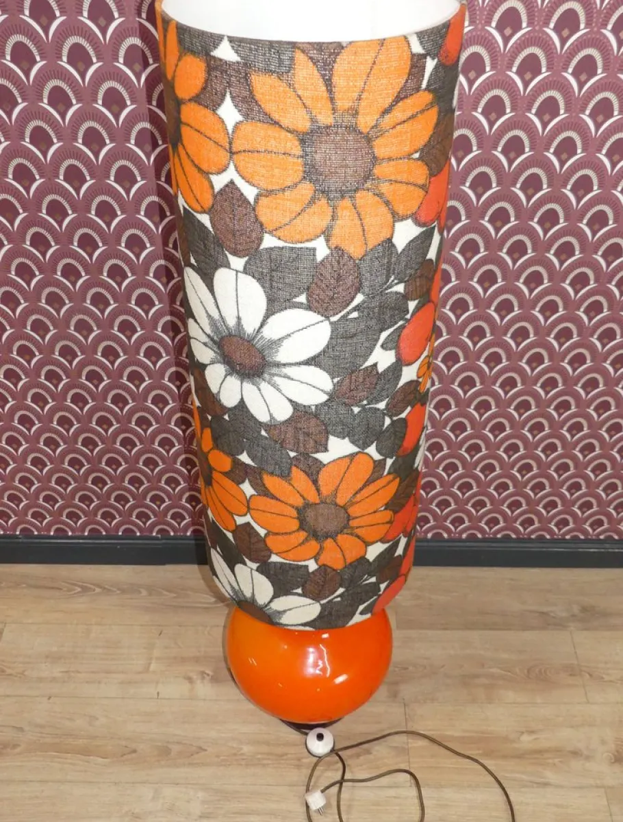 Best Pamono Flower Power Floor Lamp with Orange Illuminated Glass Base, 1970s