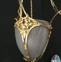 Clearance Pamono French Art Deco Bronze and Glass Pendant, Paris, France, 1920s