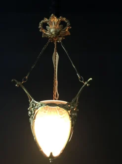 Clearance Pamono French Art Deco Bronze and Glass Pendant, Paris, France, 1920s