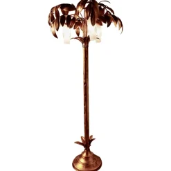 Online Pamono French Art Deco Gold Palm Leaf Toleware Floor Lamp, 1950s