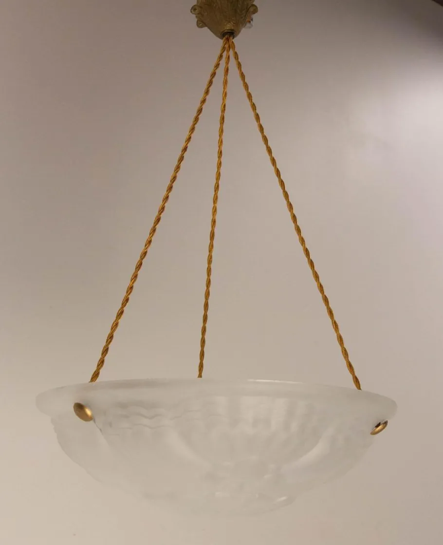 Clearance Pamono French Art Deco Lustre Glass Ceiling Pendant, 1930s