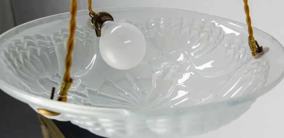 Clearance Pamono French Art Deco Lustre Glass Ceiling Pendant, 1930s