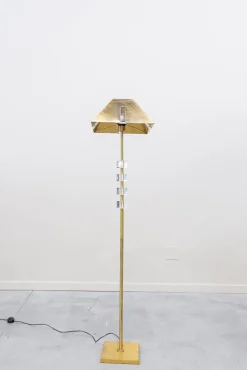 Pamono French Brass and Methacrylate Floor Lamp, 1980s