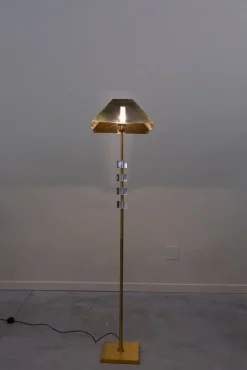 Pamono French Brass and Methacrylate Floor Lamp, 1980s