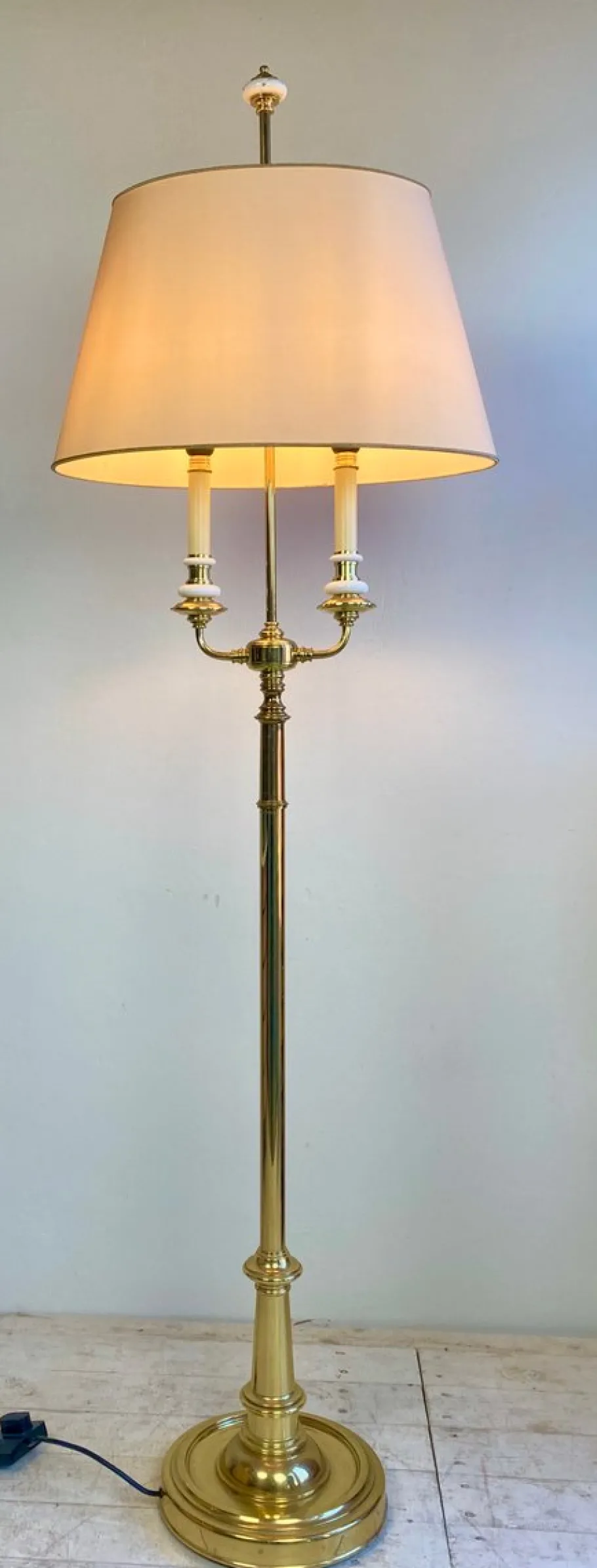 Best Pamono French Brass and Porcelain Bouillotte Floor Lamp