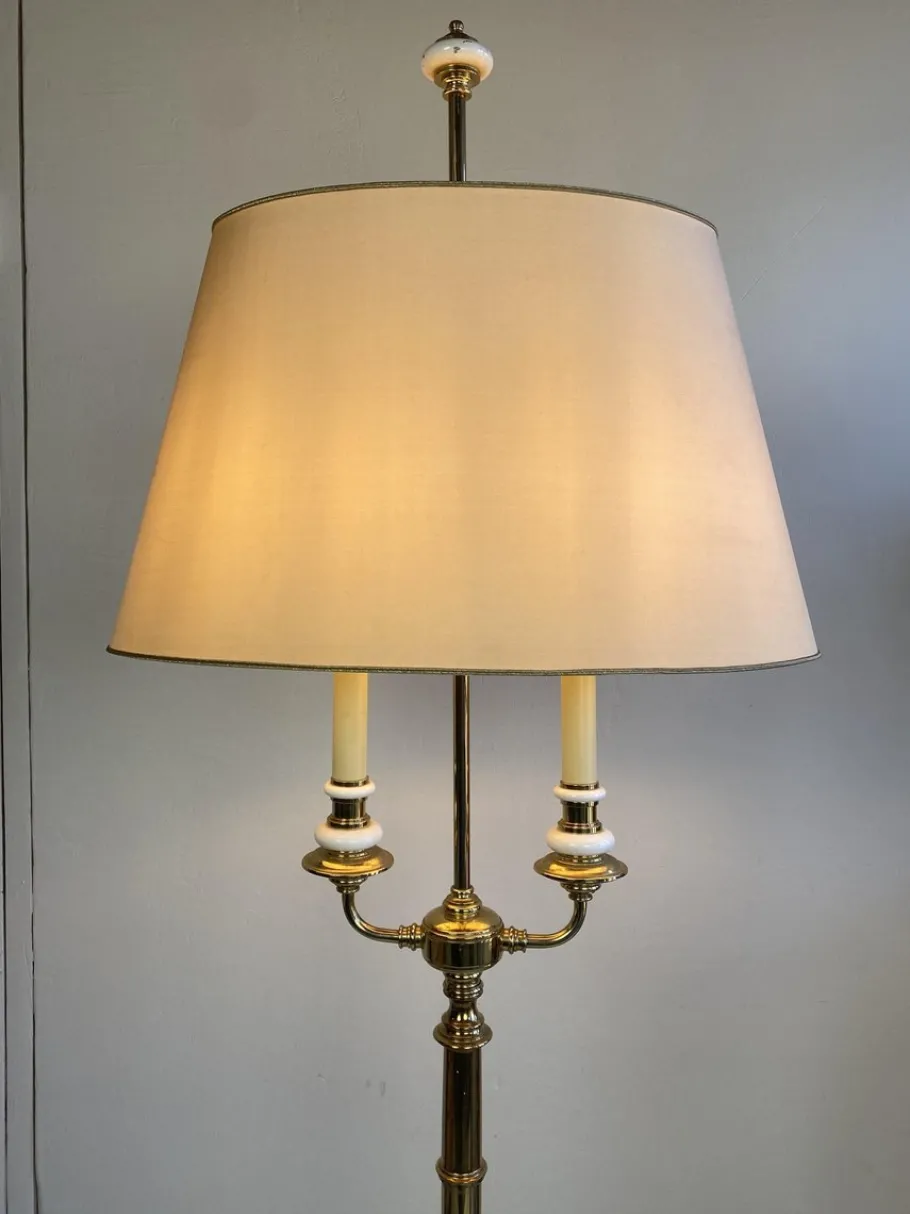 Best Pamono French Brass and Porcelain Bouillotte Floor Lamp