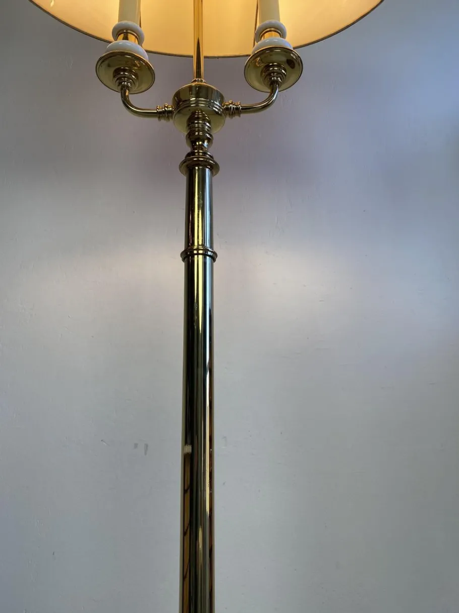 Best Pamono French Brass and Porcelain Bouillotte Floor Lamp