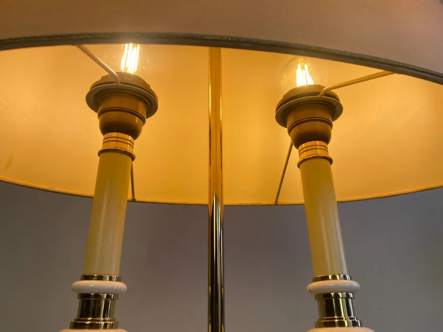 Best Pamono French Brass and Porcelain Bouillotte Floor Lamp