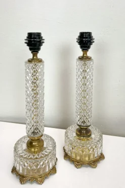 Clearance Pamono French Cut Glass or Crystal Table Lamps, 1950s, Set of 2