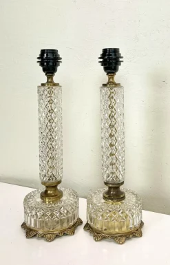 Clearance Pamono French Cut Glass or Crystal Table Lamps, 1950s, Set of 2