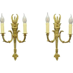 Best Pamono French Empire Style Gilt Bronze 2-Light Sconces, Early 20th Century, Set of 2