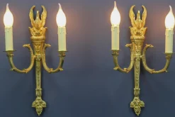 Best Pamono French Empire Style Gilt Bronze 2-Light Sconces, Early 20th Century, Set of 2