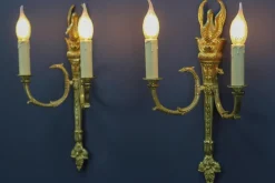 Best Pamono French Empire Style Gilt Bronze 2-Light Sconces, Early 20th Century, Set of 2