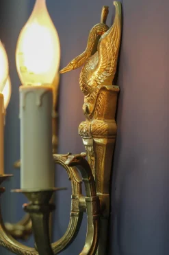 Best Pamono French Empire Style Gilt Bronze 2-Light Sconces, Early 20th Century, Set of 2