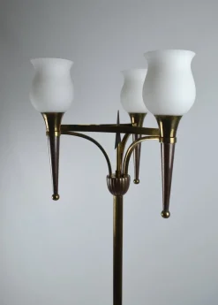 Online Pamono French Floor Lamp with Three Lights in Bronze and Brass, 1950s