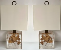 Clearance Pamono French Fractal Resin Table Lamps with Leaves, 1970s, Set of 2
