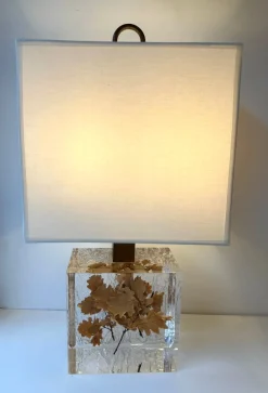 Clearance Pamono French Fractal Resin Table Lamps with Leaves, 1970s, Set of 2