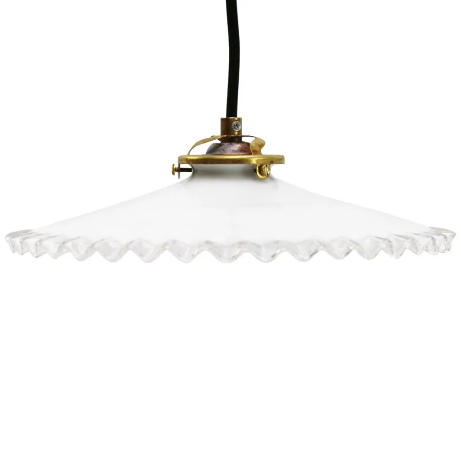 Best Pamono French White Opaline Milk Glass and Brass Pendant Lamp