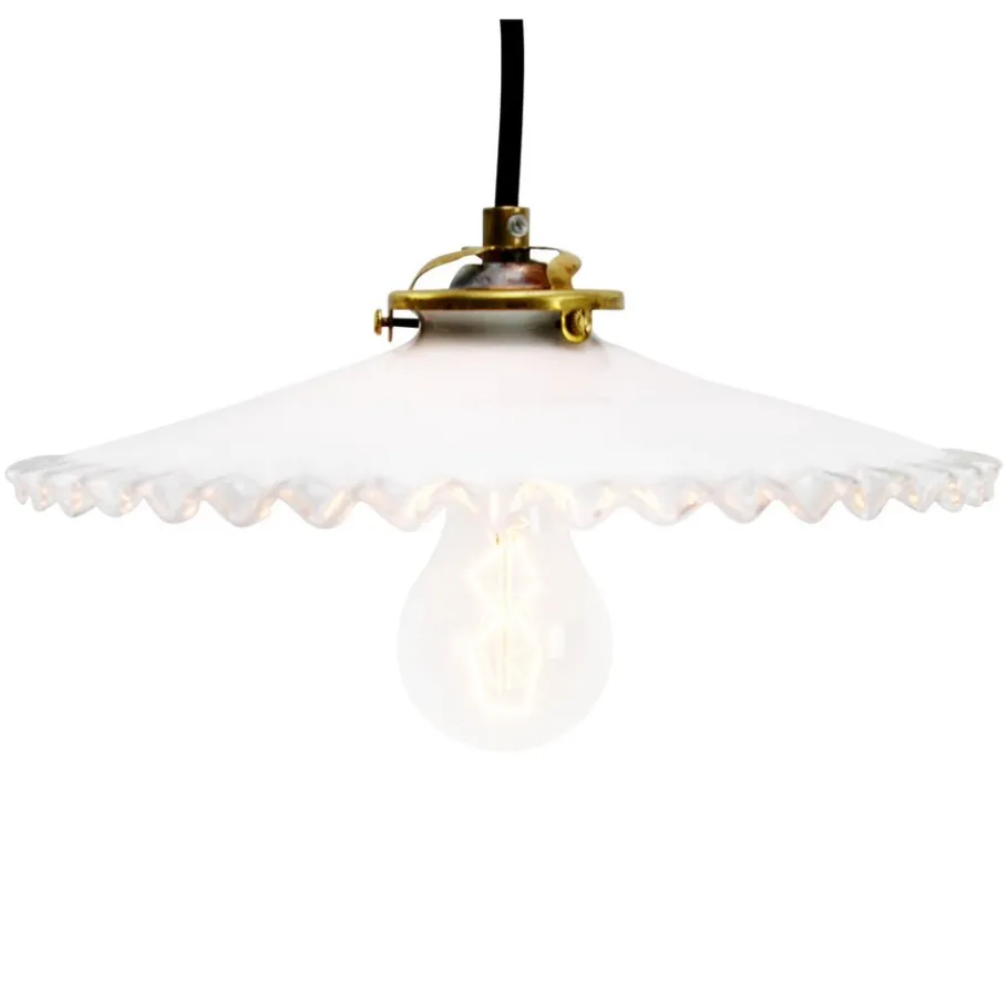 Best Pamono French White Opaline Milk Glass and Brass Pendant Lamp