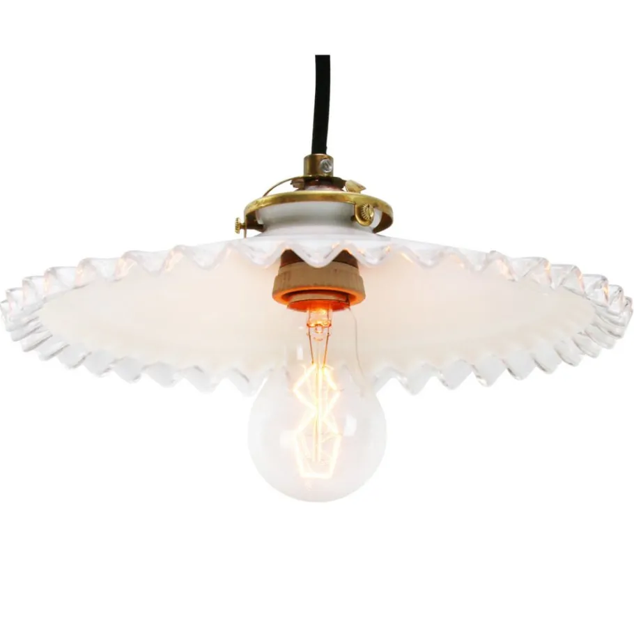 Best Pamono French White Opaline Milk Glass and Brass Pendant Lamp