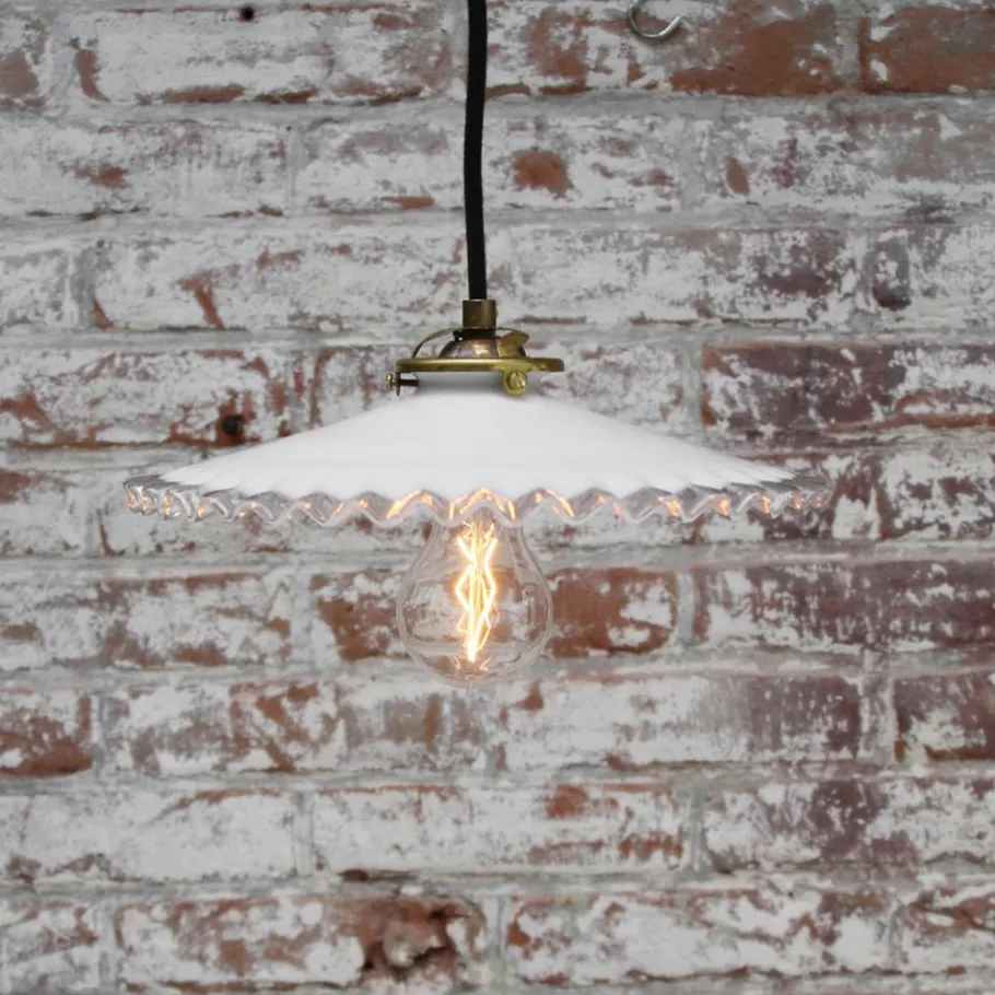Best Pamono French White Opaline Milk Glass and Brass Pendant Lamp