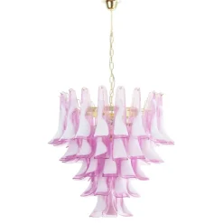 Best Pamono Fuchsia & White Color Murano Glass Petal Chandelier, Italy, 1990s