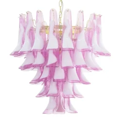 Best Pamono Fuchsia & White Color Murano Glass Petal Chandelier, Italy, 1990s