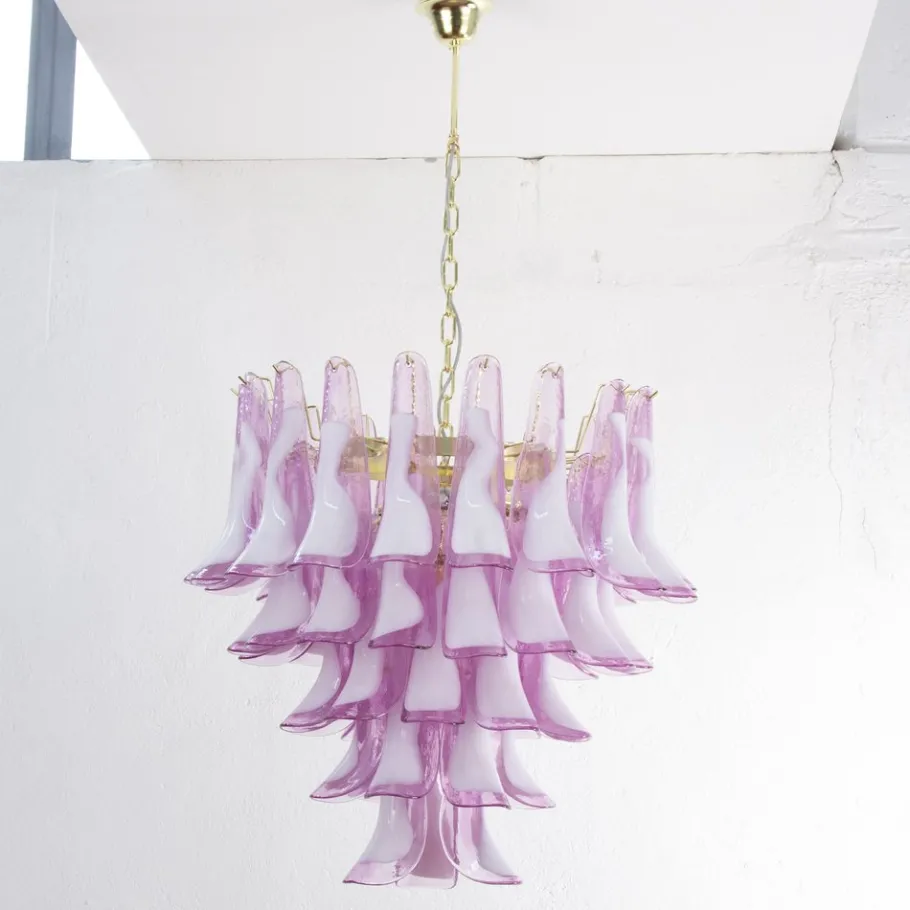 Best Pamono Fuchsia & White Color Murano Glass Petal Chandelier, Italy, 1990s