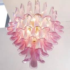Best Pamono Fuchsia & White Color Murano Glass Petal Chandelier, Italy, 1990s