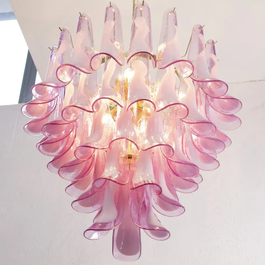 Best Pamono Fuchsia & White Color Murano Glass Petal Chandelier, Italy, 1990s