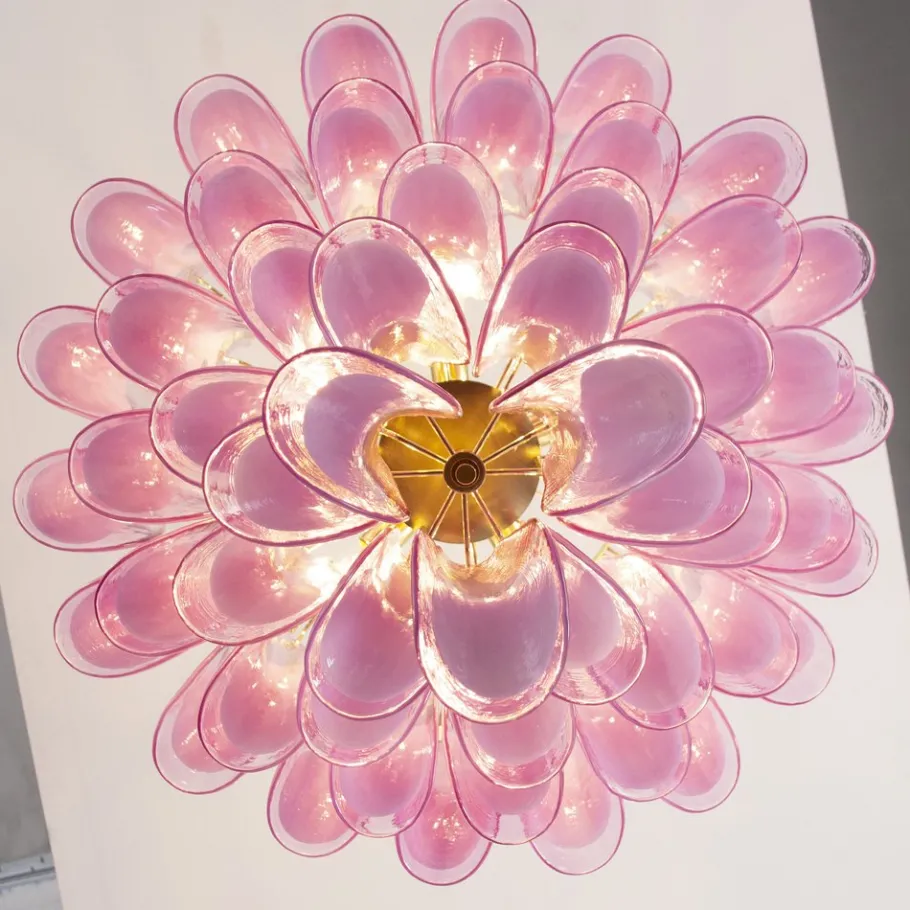 Best Pamono Fuchsia & White Color Murano Glass Petal Chandelier, Italy, 1990s