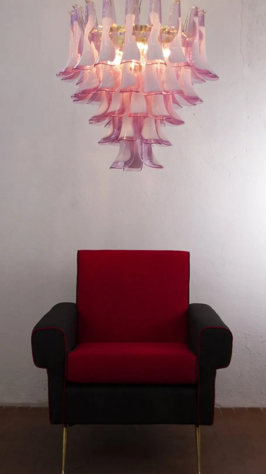 Best Pamono Fuchsia & White Color Murano Glass Petal Chandelier, Italy, 1990s