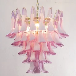 Best Pamono Fuchsia & White Color Murano Glass Petal Chandelier, Italy, 1990s